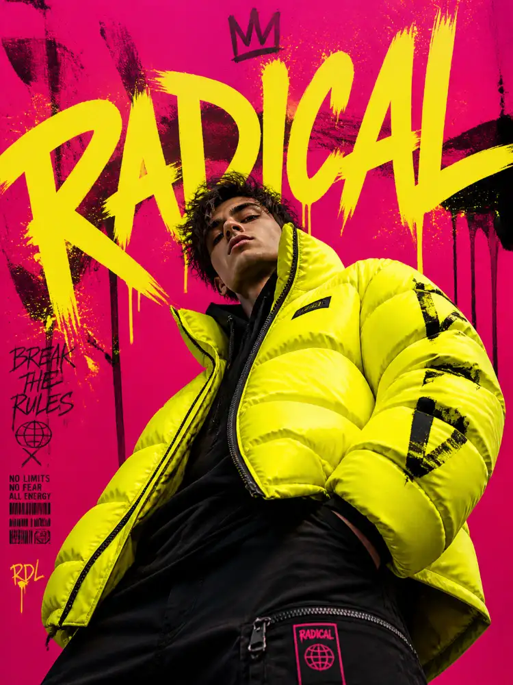 AI-generated street graffiti poster with bold fashion styling and vibrant magenta typography