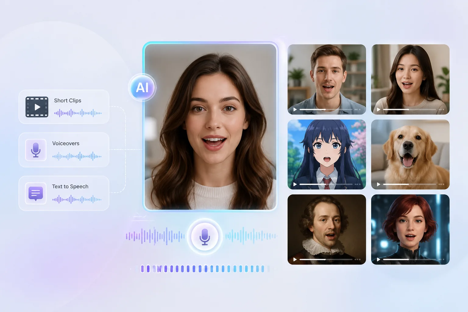 Talking characters pets and portraits preview for flexible AI lip sync video creation