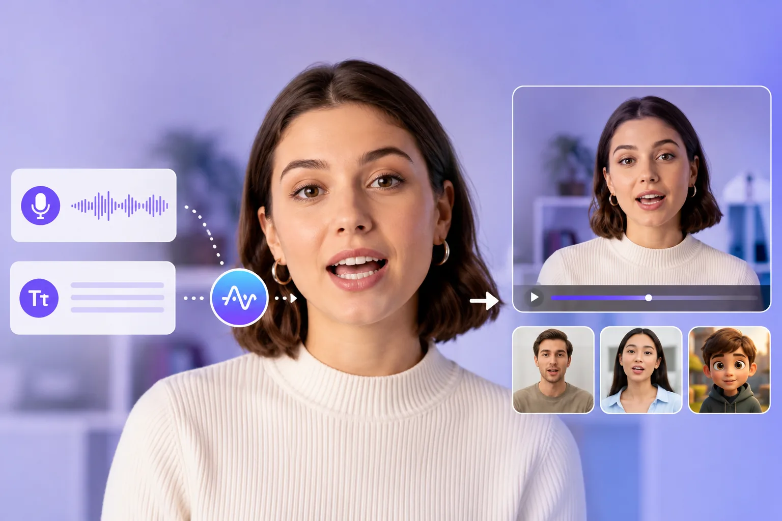 Voice track converted into accurate AI lip sync mouth movement for talking video