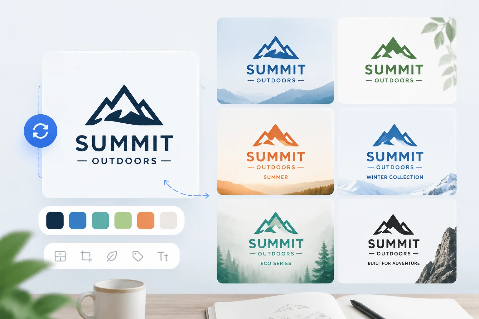 Campaign logo refresh board showing color palettes and related logo variations