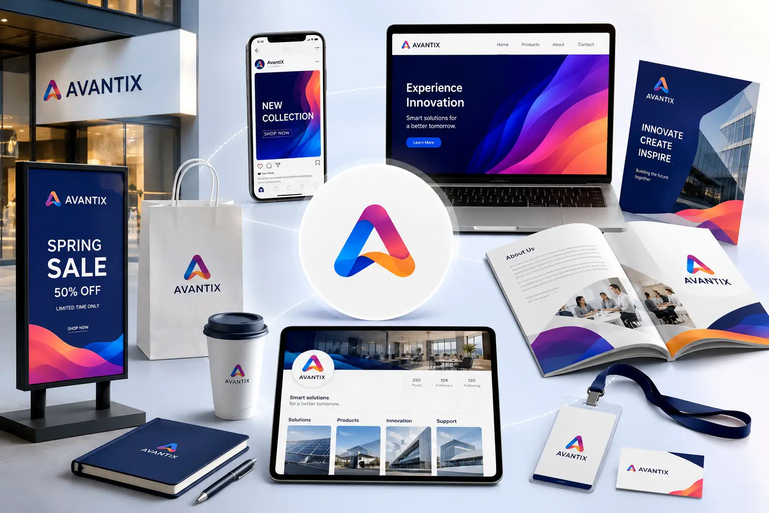 Marketing campaign assets using one logo across mobile, print, and digital placements