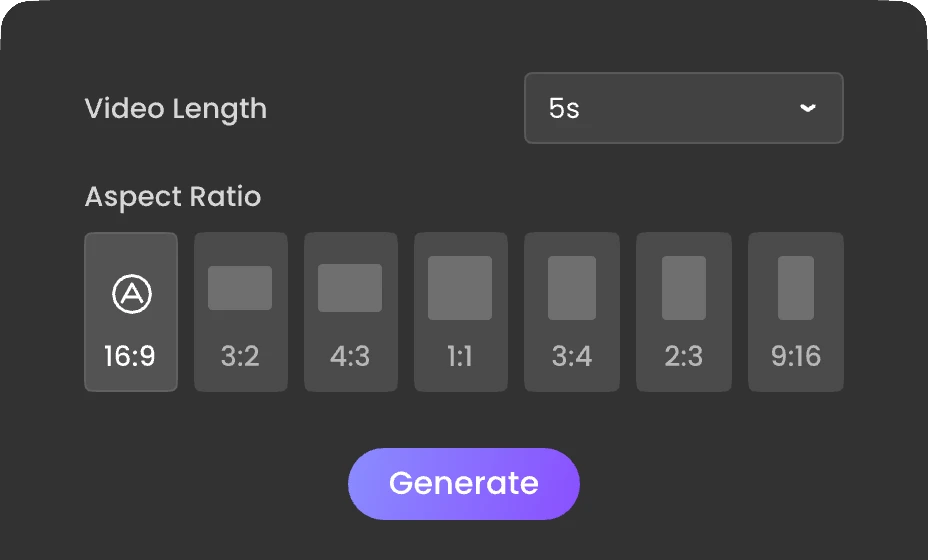 Select specific aspect ratios and video length before creating an engaging AI product video.