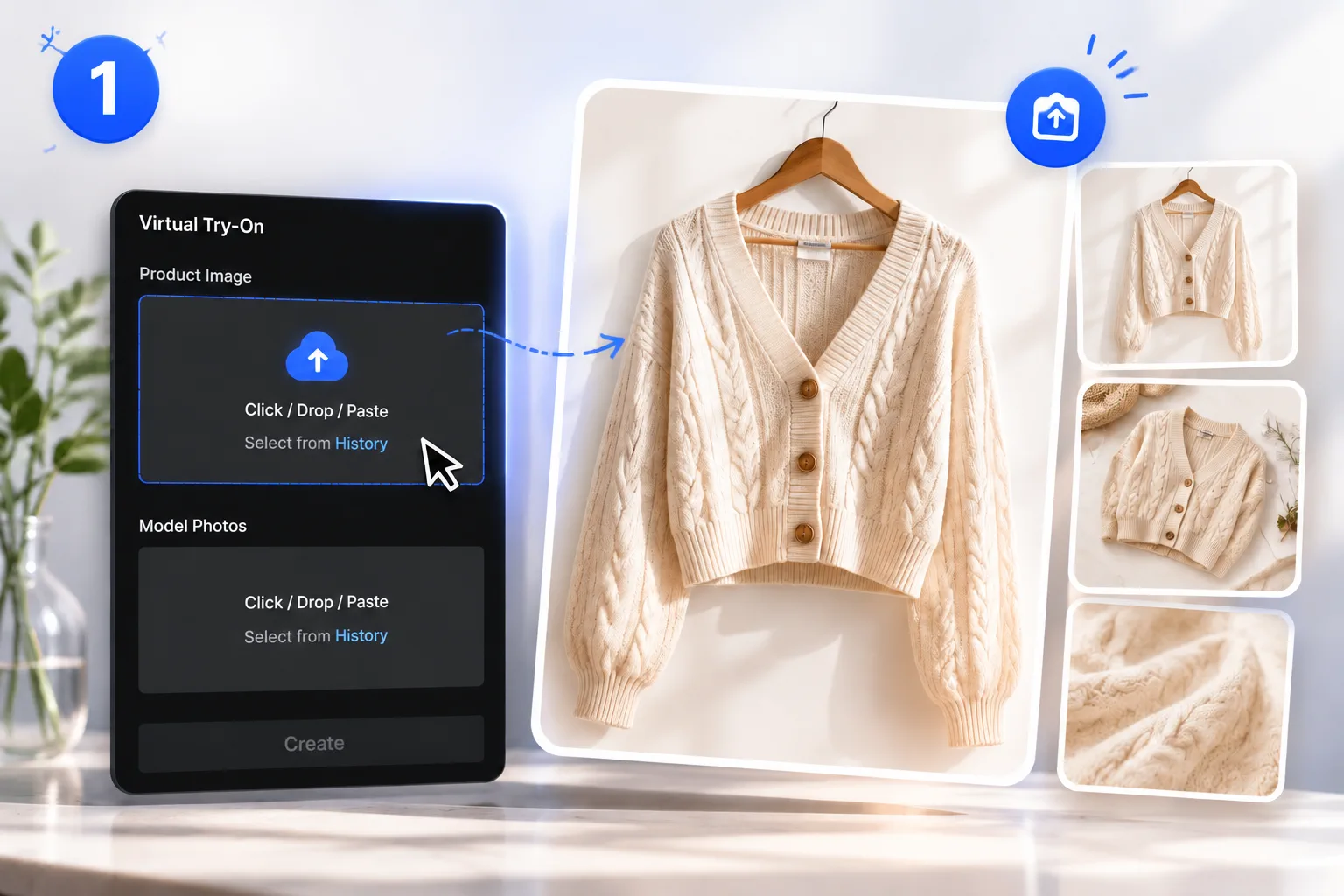 Product upload step showing a standalone garment prepared for virtual try-on