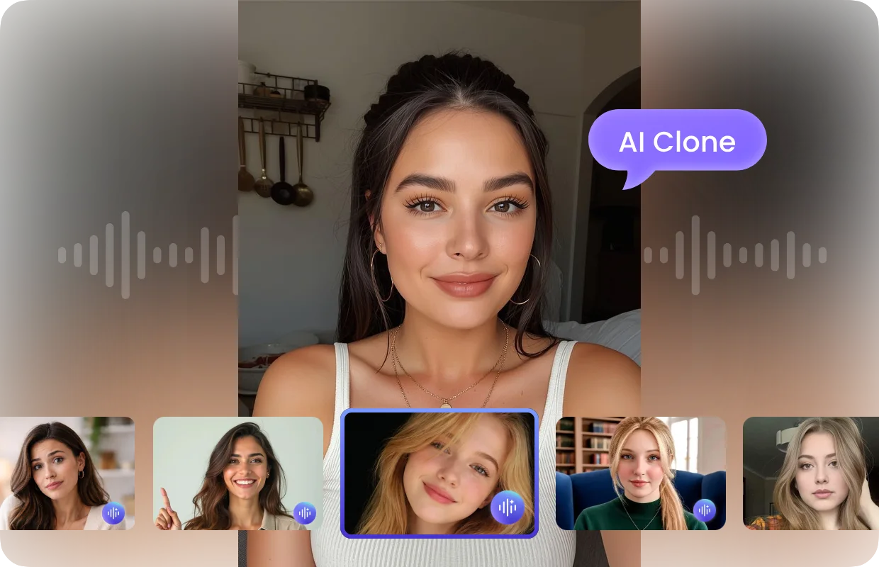 AI voice library preview with multiple human avatar voices in a dark interface