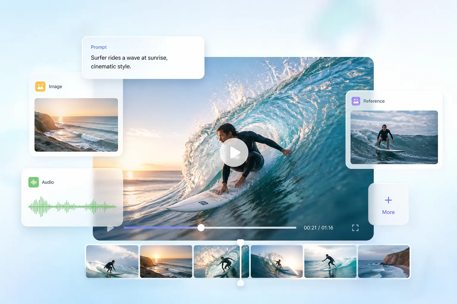 Multimodal AI video workflow using text, image, audio, and reference inputs